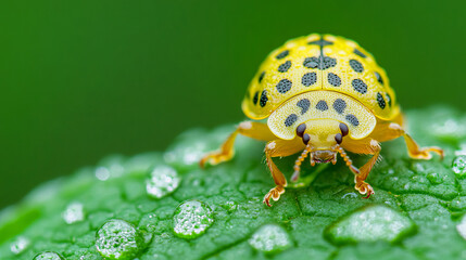 Fototapeta premium Explore the fascinating world of colorful insects a close-up on a unique yellow beetle in its natural habitat