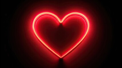 Neon red heart glowing brightly against a black background, love, romance, Valentine's Day, passion, glowing, bright, vibrant