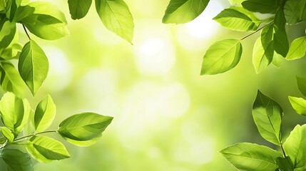 Green Leaves Framing a Sunlit Blurred Background