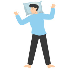 Illustration of Boy Sleeping Pose on Pillow Top. Vector Character in Cartoon Style.
