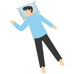 Illustration of Boy Sleeping Pose on Pillow Top. Vector Character in Cartoon Style.