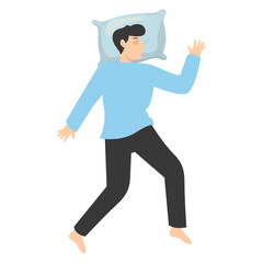 Illustration of Boy Sleeping Pose on Pillow Top. Vector Character in Cartoon Style.