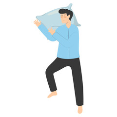 Illustration of Boy Sleeping Pose on Pillow Top. Vector Character in Cartoon Style.