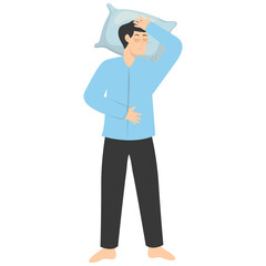 Illustration of Boy Sleeping Pose on Pillow Top. Vector Character in Cartoon Style.