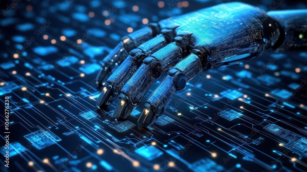 Aufkleber a robotic hand interacting with a digital interface