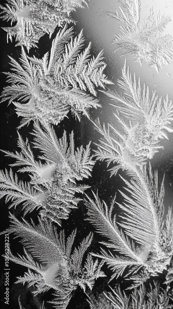 Aufkleber frost patterns on car window in soft light