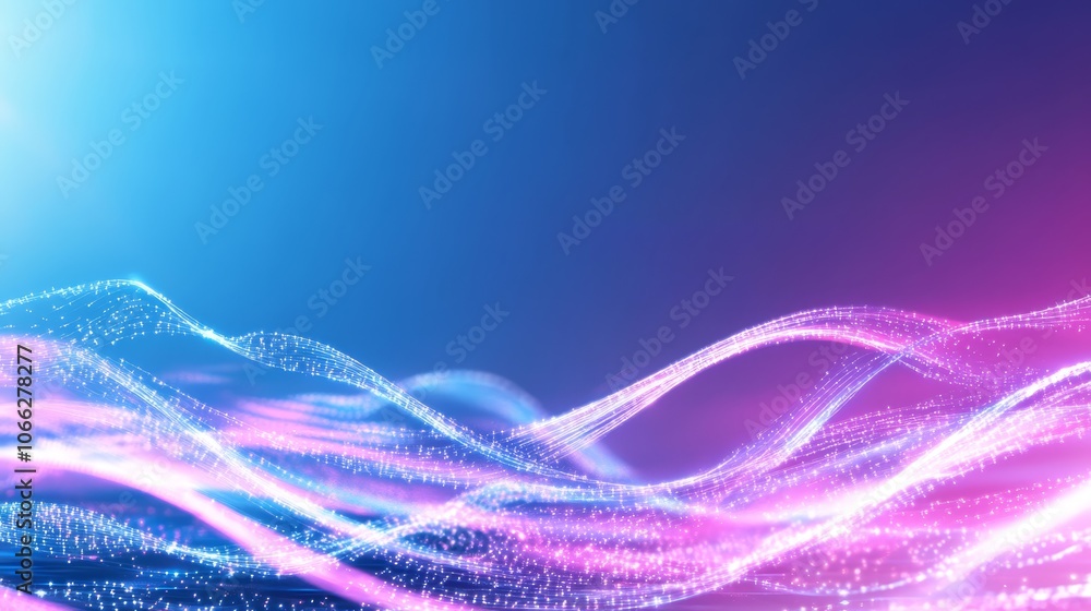 Poster abstract technology background with glowing lines and dots, a futuristic network visualization