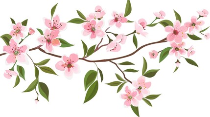 Fototapeta premium Pink Peach Blossoms on a White Background - a vibrant and refreshing visual. The blossoms create a cheerful and delicate atmosphere.