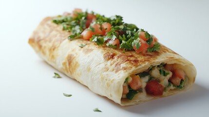 Full length isolated side shot of a burrito on a white background