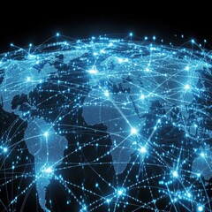 Obraz premium Global Digital Network Connection with Earth Map.