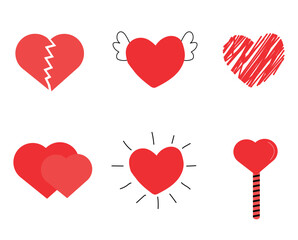 red heart Vector icons, hand drawn love heart, doodle of heart set for valentine's day, symbols