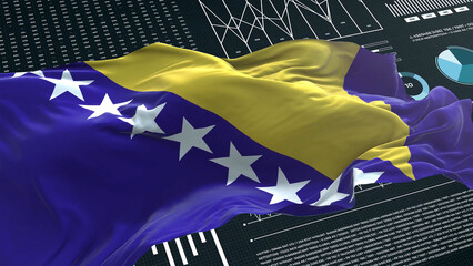 Bosnia and Herzegovina flag - Waving flag on report analytics data statement