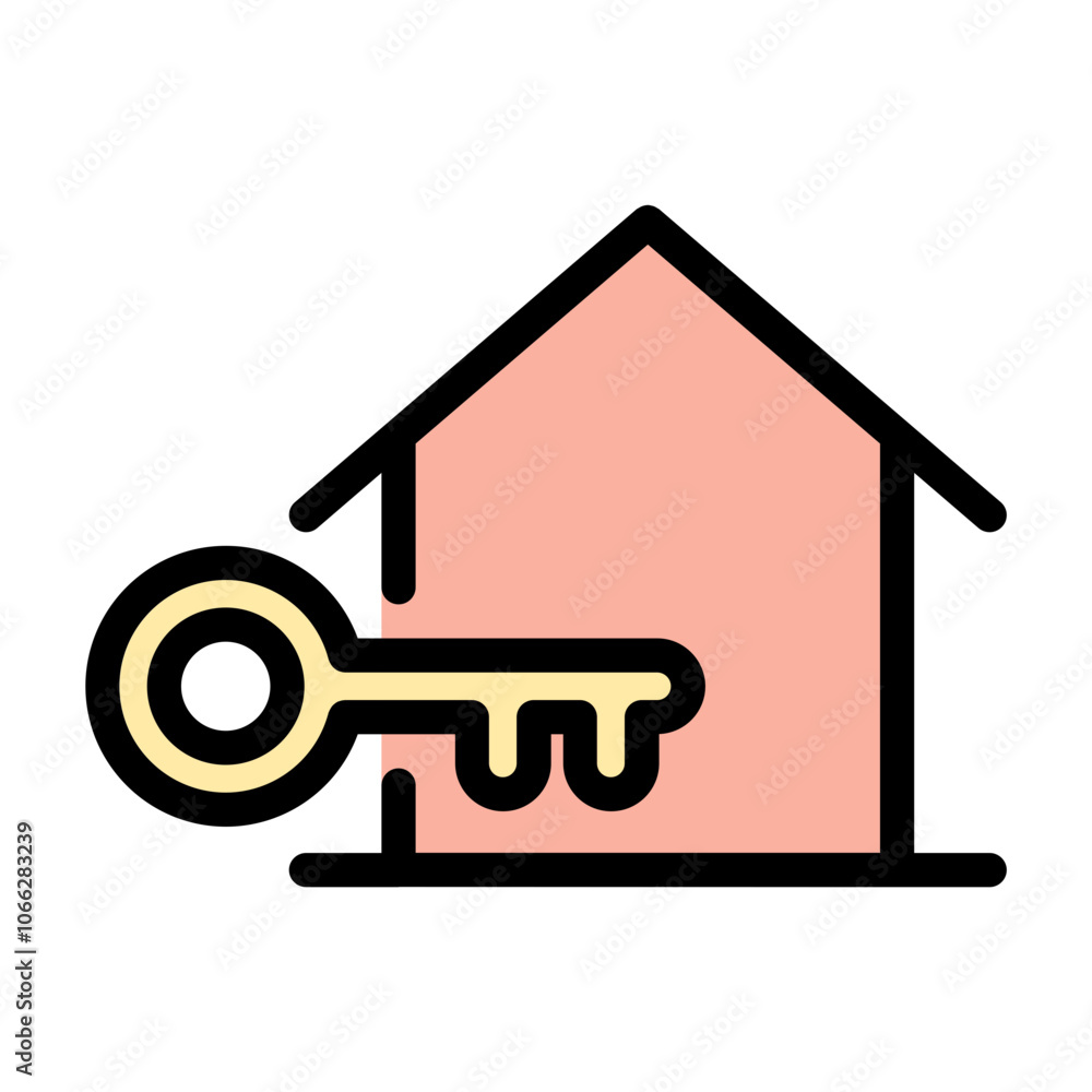 Poster home key icon secure access in flat line color style