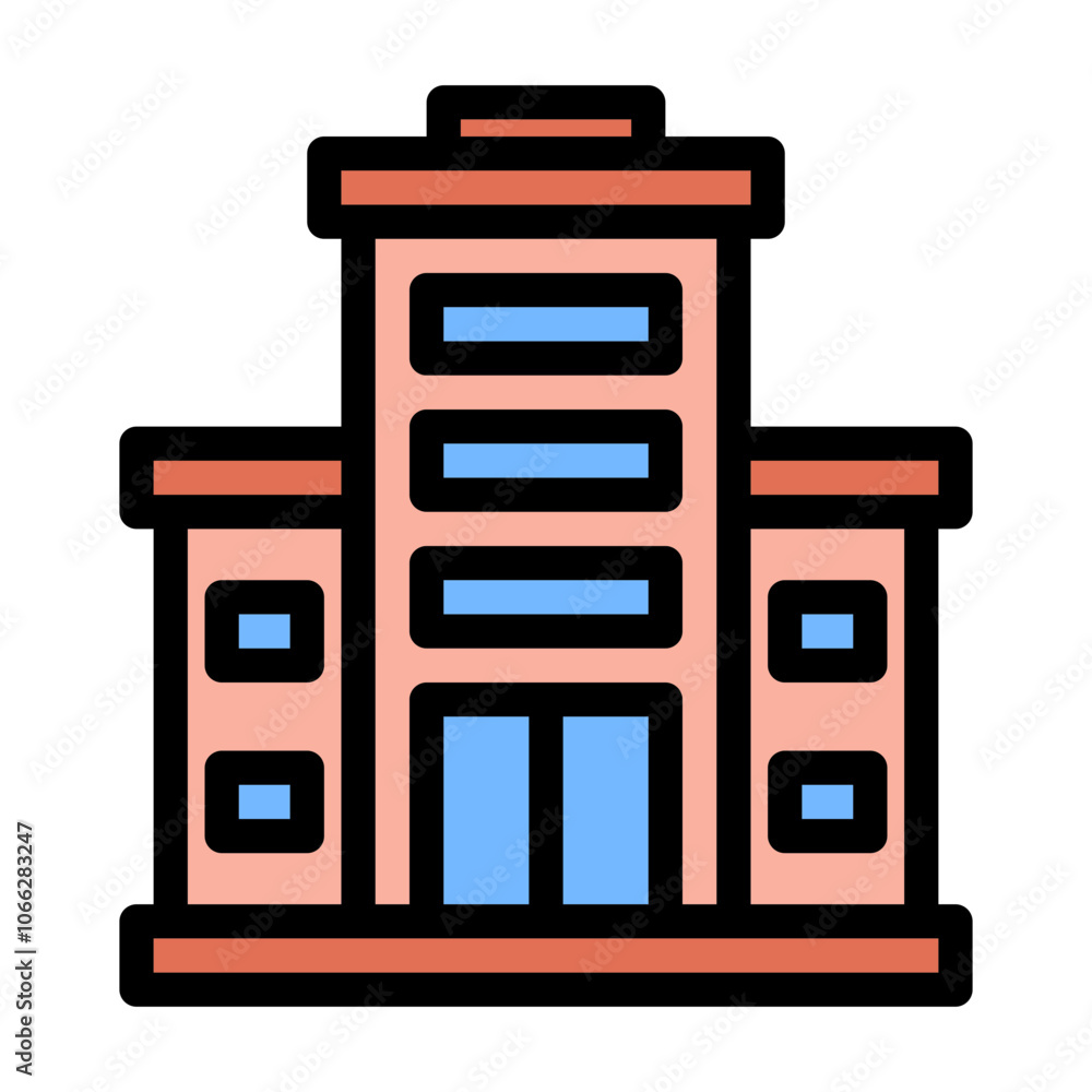 Poster building icon architectural design in flat line color style
