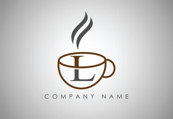 Alphabet L Coffee cup, Coffee badge, Coffee cup logo design.