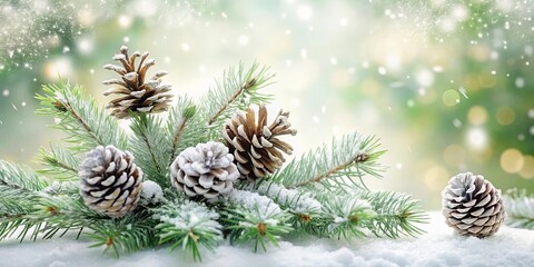A Festive Arrangement of Pine Cones and Evergreen Branches Adorned with a Delicate Layer of Snow, Creating a Serene Winter Scene.