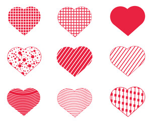 red heart Vector icons, hand drawn love heart, doodle of heart set for valentine's day, symbols