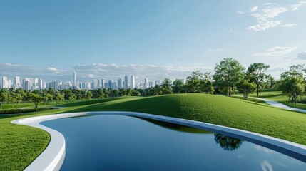 Fototapeta premium Green city park with rainwater collection system, isolated to show sustainable urban infrastructure