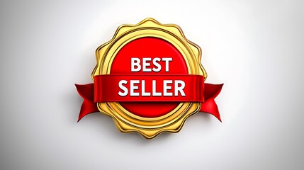 A striking award badge featuring a bold "BEST SELLER" label, surrounded by a gold seal and red ribbon, symbolizing top sales performance.