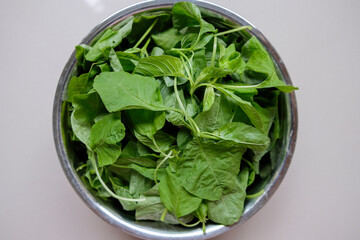Close-up of spinach in a bowl.