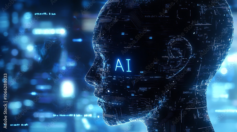 Aufkleber a digital representation of a human-like silhouette, with glowing data patterns and 