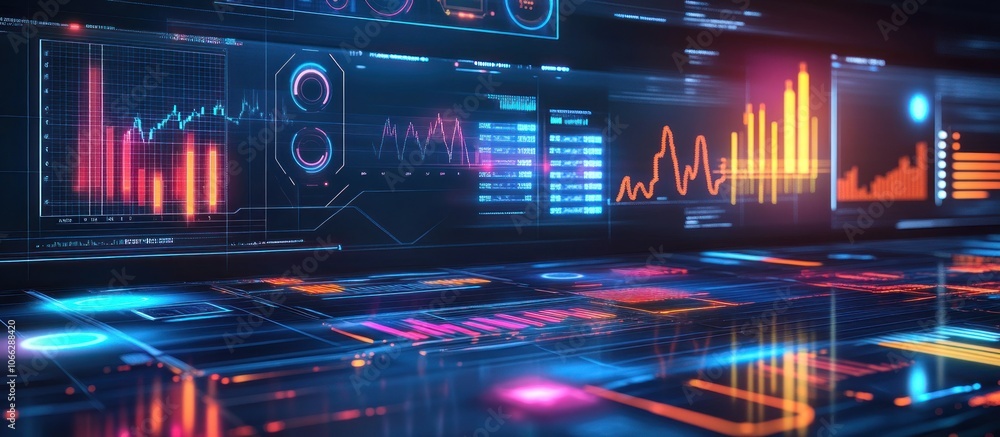 Poster digital data visualization with neon glow
