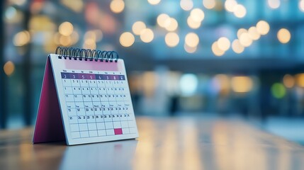 Business calendar on wooden table with copy space