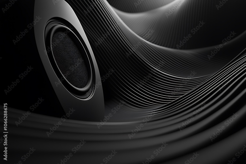 Poster a close-up view of a textured surface with a circular element, showcasing smooth curves and a monoch