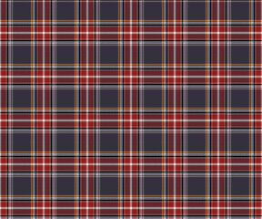 Plaid fabric pattern, purple, red, white, yellow, elegant seamless cross lines for textiles, and for designing clothes, skirts or decorative fabrics. Vector illustration.