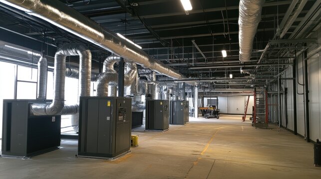 HVAC installation in commercial spaces, integrating modular systems for adaptable climate control in large buildings.