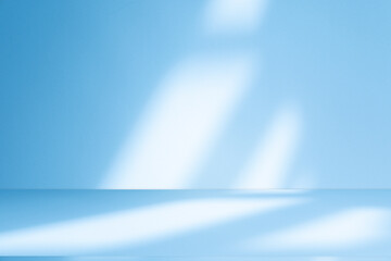 Wall interior background, studio and backdrops show products.with shadow from window color white and blue background for text insertion and presentation product	