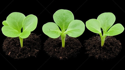Naklejka premium Fresh green seedlings growing in dark soil, symbolizing new life and growth