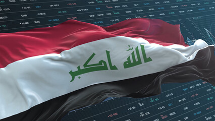 Iraq flag - Waving flag on report analytics data statement
