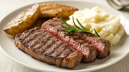 Delicious Steak with Mashed Potatoes and Roasted Potatoes