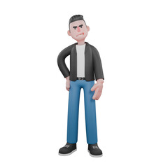 Singing Musician in 3D. A male musician stands with his left hand on his hip with an angry expression. 3D Music Performer
