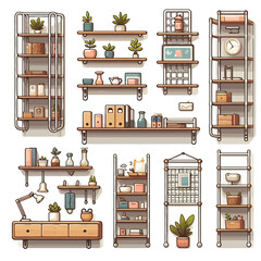 Wall-mounted rack set vector illustration 