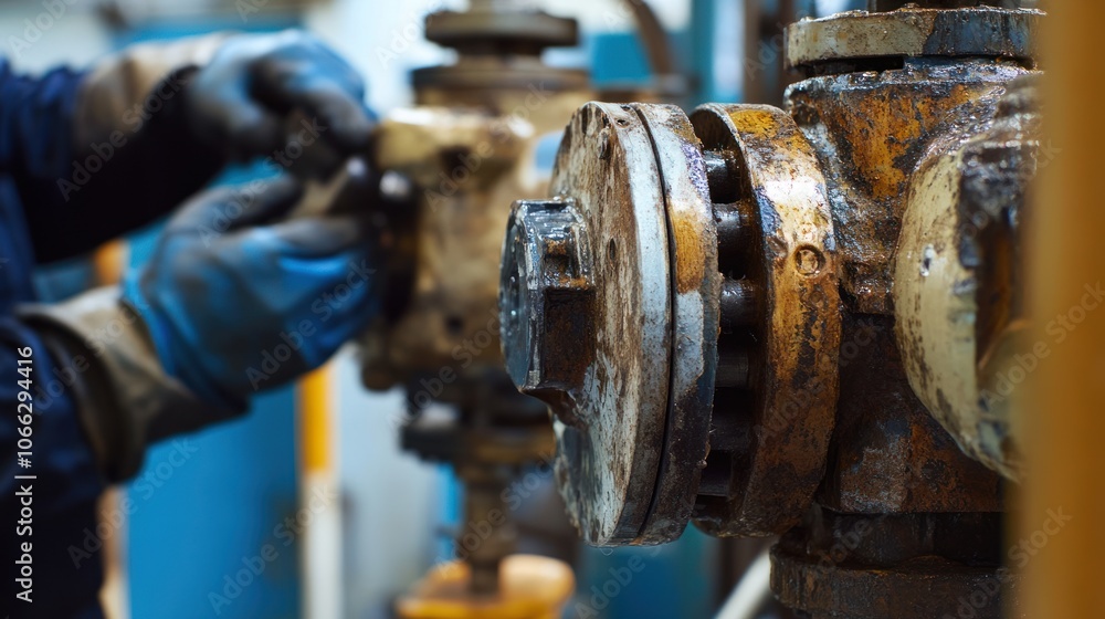 Canvas Prints Pump seal replacement process, showcasing a technician handling sealing maintenance in industrial settings.