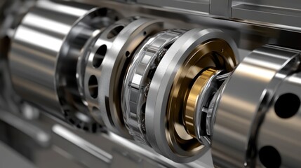 Fototapeta premium Pump shaft seal in an industrial setup, highlighting precision engineering for effective sealing.