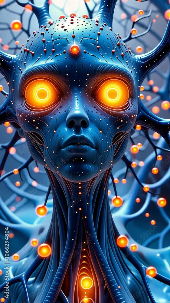 Poster futuristic ai neural network awakening with vibrant digital patterns