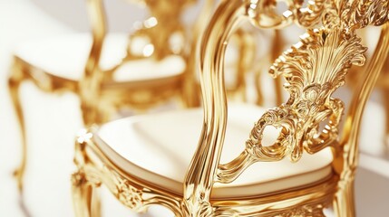 Rare and unique gold decor dining chairs, presented on a clean white background for an upscale vibe.