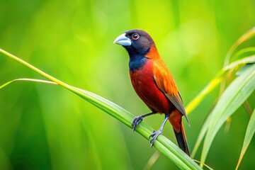 Chestnut Munia in Thailand's Lush Habitat - A Stunning Capture of Lonchura atricapilla with Copy Space for Nature Lovers and Bird Watching Enthusiasts