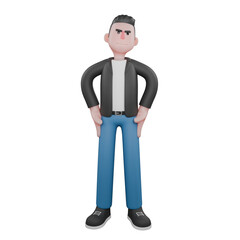 Music Star Character in 3D. A male musician stands with both hands on his hip with a calm expression. Vocalist Design