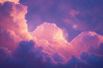 Pink and purple clouds with stars in the background.