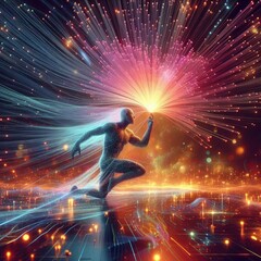 a vibrant graphic art piece 3d render of fiber optics with lights