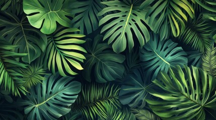 Lush Green Tropical Leaves Background