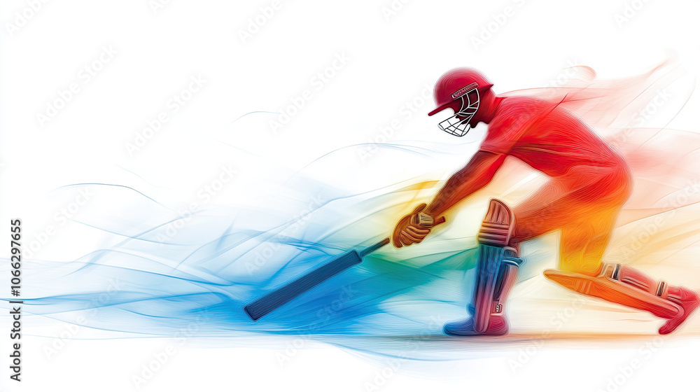 Fototapete energetic cricketer in action, showcasing dynamic movement and vibrant colors. graphic art captures 