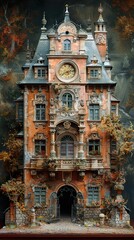 Obraz premium Intricate Miniature Model of an Ornate Clock Tower Building