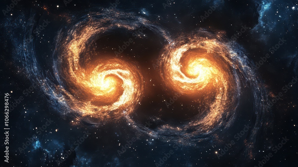 Poster intertwined spirals representing parallel universes
