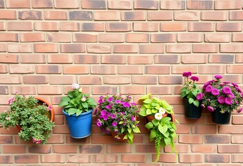 Naklejka premium Brick wall with flower pots.