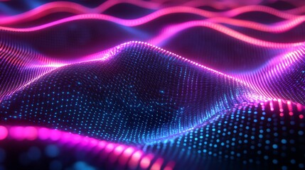 Abstract Neon Grid with Pink and Blue Waves